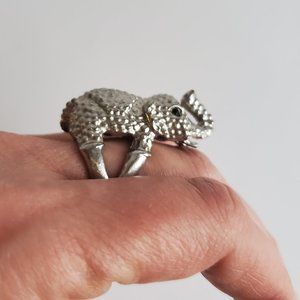 Lucky Elephant Silver Ring Textured Hobnail Design Trunk Up Whimsigoth Safari